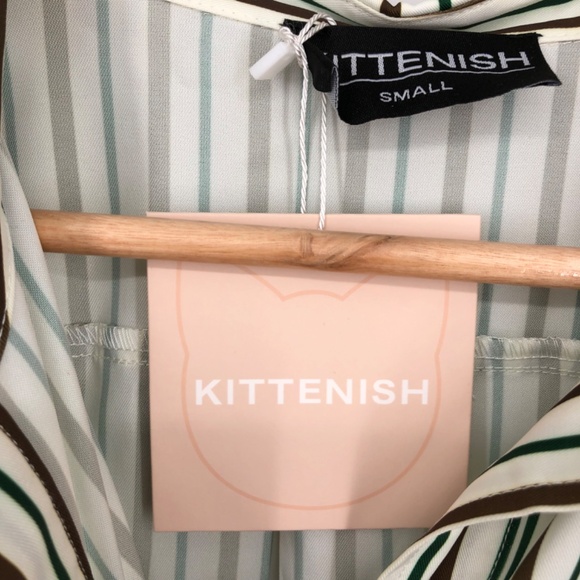 Kittenish Womens Button Front Top Size Small Stripe Oversized Long Flare Sleeve - Picture 4 of 15